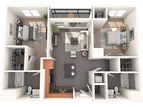 Floor plan for 2 beds, 2 baths, 1100 sqft
